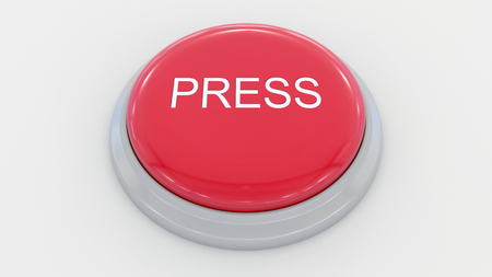 Big red button with press inscription. Conceptual 3D renderingの写真素材
