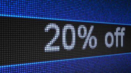 Ticker board with running text 20% offの写真素材