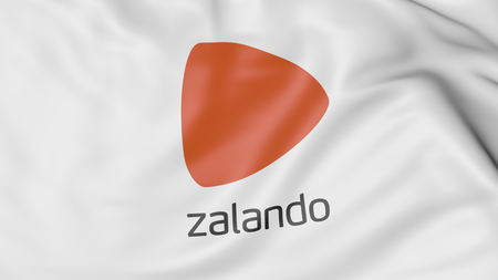 Waving flag with Zalando logo. Editorial 3D rendering