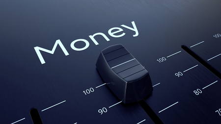 Sliding fader with money inscription. Conceptual 3D renderingの写真素材