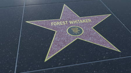 Hollywood Walk of Fame star with FOREST WHITAKER inscription. Editorial 3D renderingのeditorial素材
