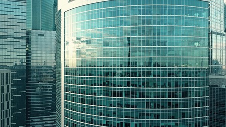 Aerial shot of an office skyscraper in a modern business districtの写真素材