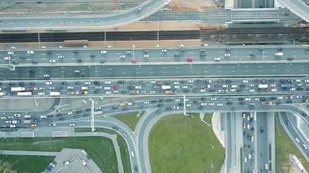 Aerial top down view of traffic jam on a car road in the rush hourの写真素材