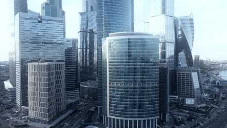 MOSCOW, RUSSIA - MAY, 22, 2017. Aerial shot of International Business Center, office and residential skyscrapers reflecting cityscapeのeditorial素材