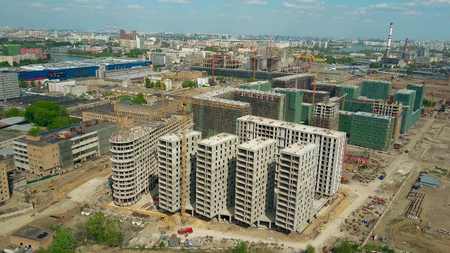 MOSCOW, RUSSIA - MAY, 24, 2017. Aerial shot of apartment houses Zilart construction siteのeditorial素材