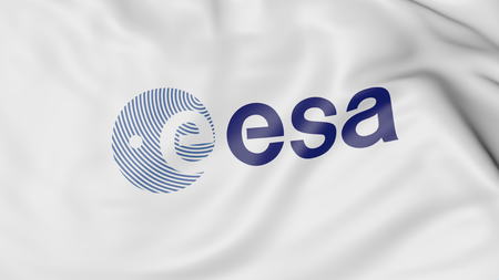 Waving flag with European Space Agency ESA logo. Editorial 3D renderingのeditorial素材