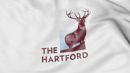 Waving flag with The Hartford logo. Editorial 3D renderingのeditorial素材
