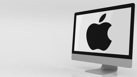Modern computer screen with Apple logo. Editorial 3D renderingのeditorial素材
