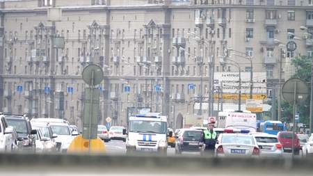 MOSCOW, RUSSIA - JUNE 29, 2017. Russian road police at work