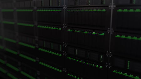 Multiple server racks, shallow focus. 3D renderingの写真素材