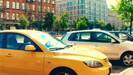 WARSAW, POLAND - JULY 11, 2017. City major street on a sunny dayのeditorial素材