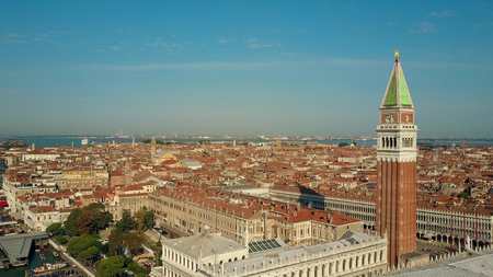 Scenic aerial view of Venice and famous Piazza San Marco, one of the most famous landmarks in Italyの写真素材