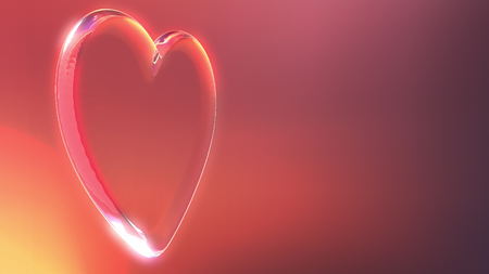 Glass heart shape against red background. Love, Valentines day, romance concepts. 3D renderingの写真素材