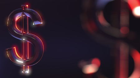 Glass dollar signs against dark background. 3D renderingの写真素材