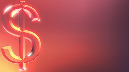 Glass dollar sign against red and orange background. 3D renderingの写真素材