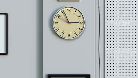 Office clock on the wall. 3D rendering