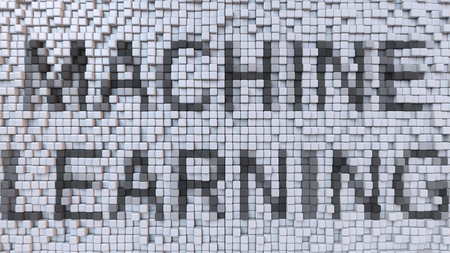 MACHINE LEARNING caption on fluctuating pixels background, 3d renderingの写真素材