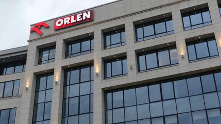 WARSAW, POLAND - SEPTEMBER 8, 2017. Orlen oil and gas company office buildingのeditorial素材