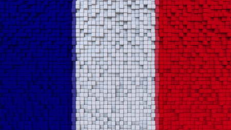 Stylized mosaic flag of France made of pixels, 3D renderingの写真素材
