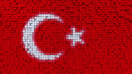 Stylized mosaic flag of Turkey made of pixels, 3D renderingの写真素材