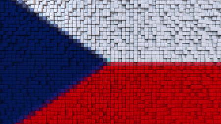 Stylized mosaic flag of the Czech Republic made of pixels, 3D rendering