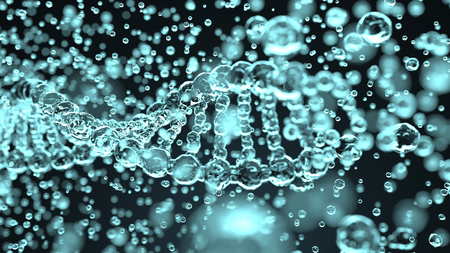 Collapsing blue transparent DNA molecule, 3D rendering. Harm, disease or genetic disorder conceptsの写真素材