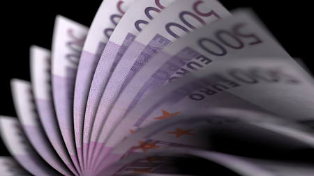 Flipping five hundred euro notes, close-up. 3D renderingの写真素材