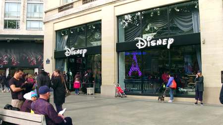 PARIS, FRANCE - OCTOBER 7, 2017. Disney store storefront on famous Champs-Elysees streetのeditorial素材