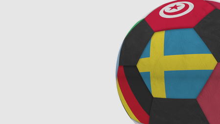 Football ball featuring different national teams accents flag of Sweden. 3D renderingの写真素材
