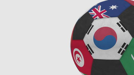 Football ball featuring different national teams accents flag of South Korea. 3D renderingの写真素材