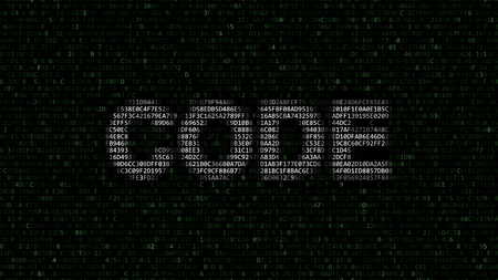 CODE word made of hexadecimal symbols on computer screen. 3D renderingの写真素材