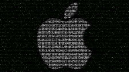 Apple Inc. logo made of hexadecimal symbols on computer screen. Editorial 3D renderingのeditorial素材