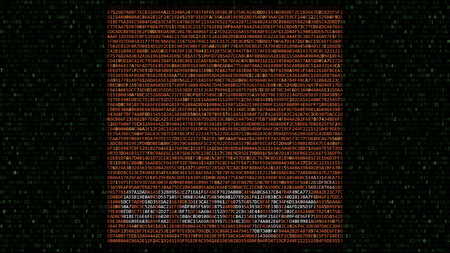 Orange S.A. logo made of hexadecimal symbols on computer screen. Editorial 3D rendering