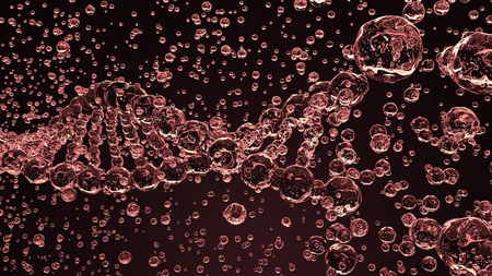 Destroying red transparent DNA molecule model, 3D renderingの写真素材