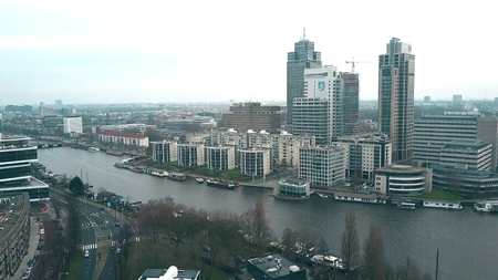 AMSTERDAM, NETHERLANDS - DECEMBER 29, 2017. Aerial shot of a the tallest office skyscrapers of the city - the Rembrandt, Breitner and Mondriaan Towersのeditorial素材