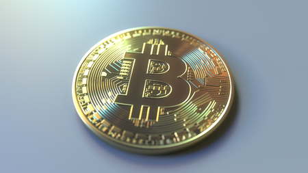 Shiny bitcoin token, 3D rendering