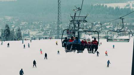 BIALKA TATRZANSKA, POLAND - FEBRUARY 3, 2018. Mountain ski lift or chairliftのeditorial素材