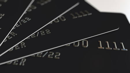 Black plastic credit cards 3D renderingの写真素材