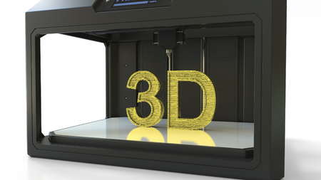 Making golden volumetric letters with a 3D printer, metal printing 3D renderingの写真素材