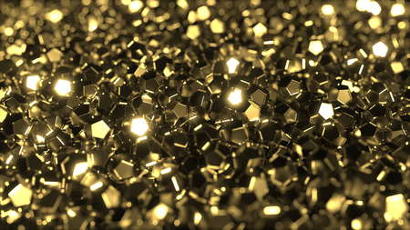 Pile of shiny golden crystals 3D rendering