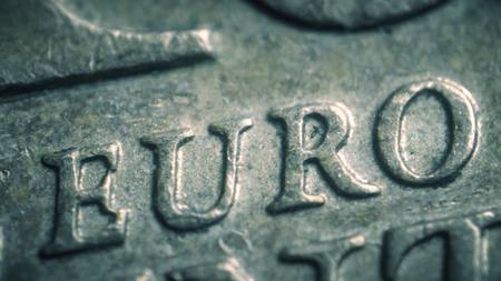 Minted Euro letters on the coin. Super macro shotの写真素材