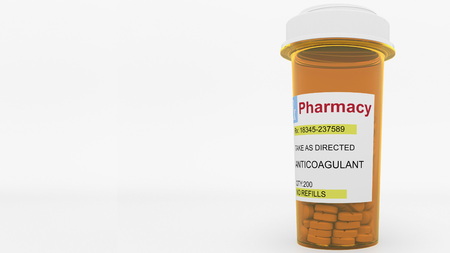 Anticoagulant pills in a prescription bottle. Conceptual 3D renderingの写真素材