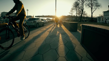 MOSCOW, RUSSIA - APRIL 15, 2018. People walk by Zaryadye park near the Kremlinのeditorial素材