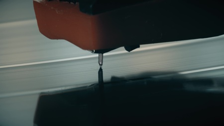 Vinyl record player macro shot