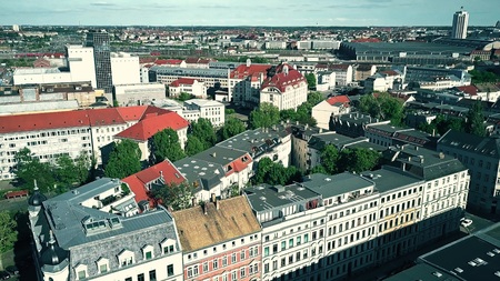 Aerial view of Leipzig on a sunny day, Germanyのeditorial素材