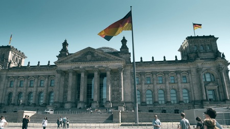 BERLIN, GERMANY - APRIL 30, 2018. Famous Reichstag or Deutscher Bundestag building in city centerのeditorial素材