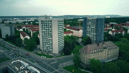 DRESDEN, GERMANY - MAY 2, 2018. Aerial view of city streets and housesのeditorial素材