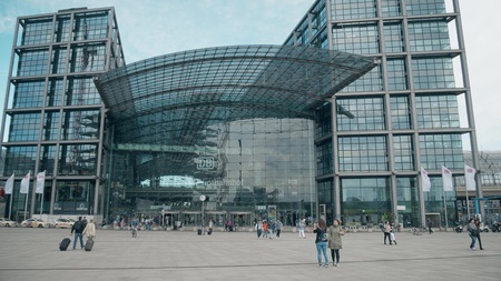 BERLIN, GERMANY - MAY 1, 2018. Hauptbahnhof or Main railway station facadeのeditorial素材