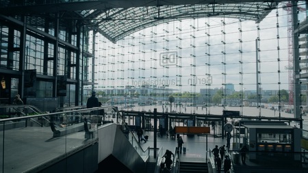 BERLIN, GERMANY - MAY 1, 2018. Hauptbahnhof or Main railway station glass facade wall, view from insideのeditorial素材