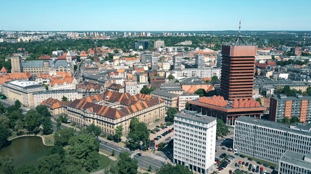 Aerial shot of Poznan cityscape, Polandの写真素材